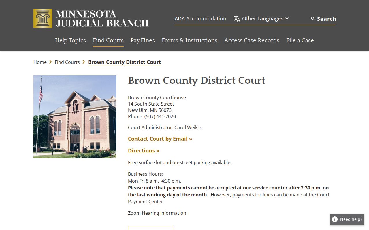 Brown County court docket calendar source