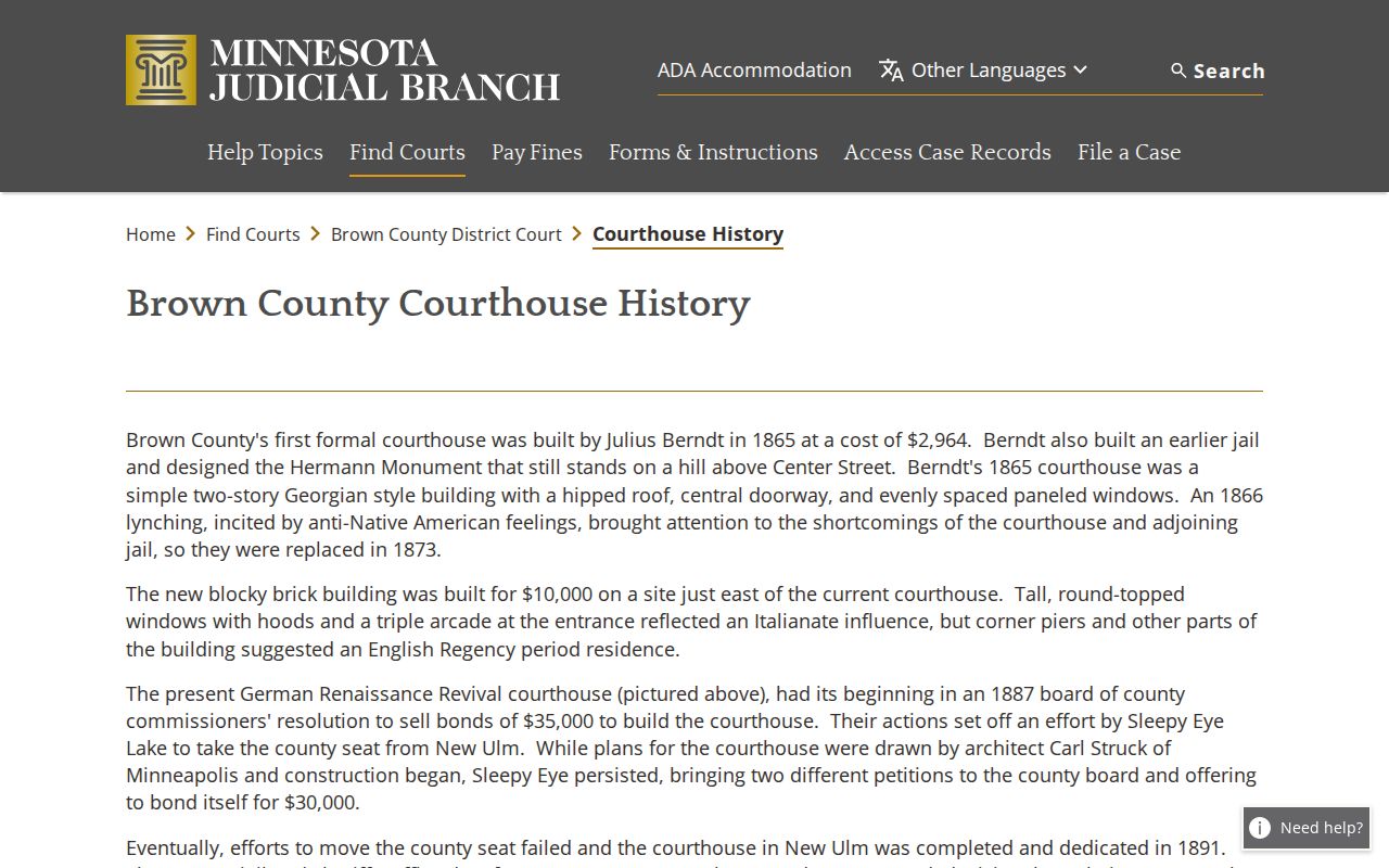 Brown County court docket courthouse history source