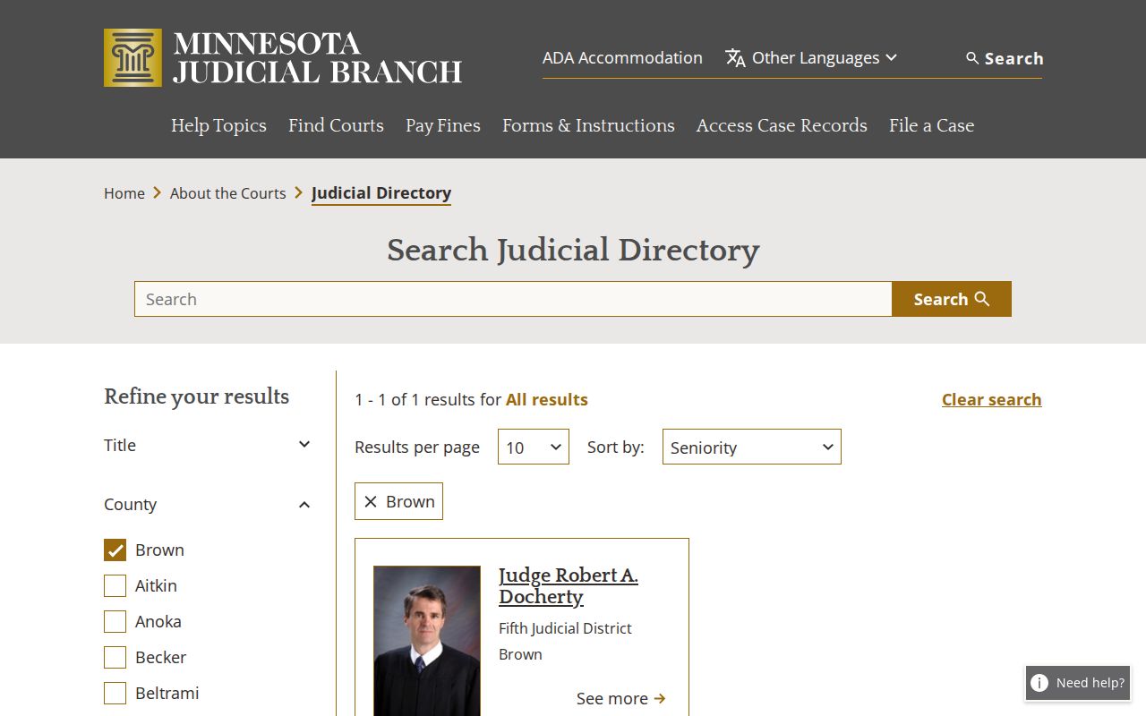 Brown County case search judicial officer directory
