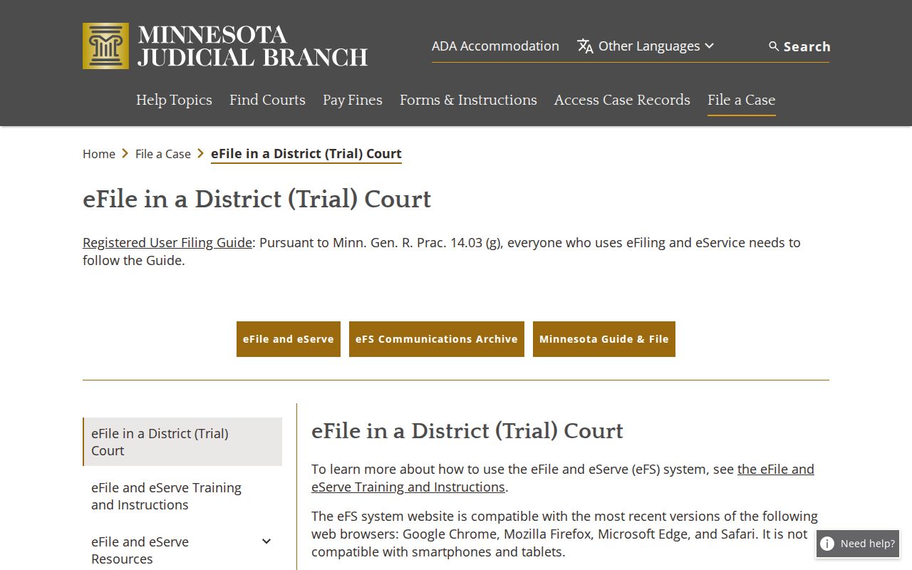 Brown County case search and Minnesota eFile eServe distinction