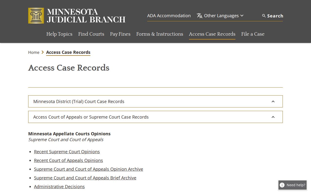 Brown County criminal court docket access through Minnesota courthouse public records