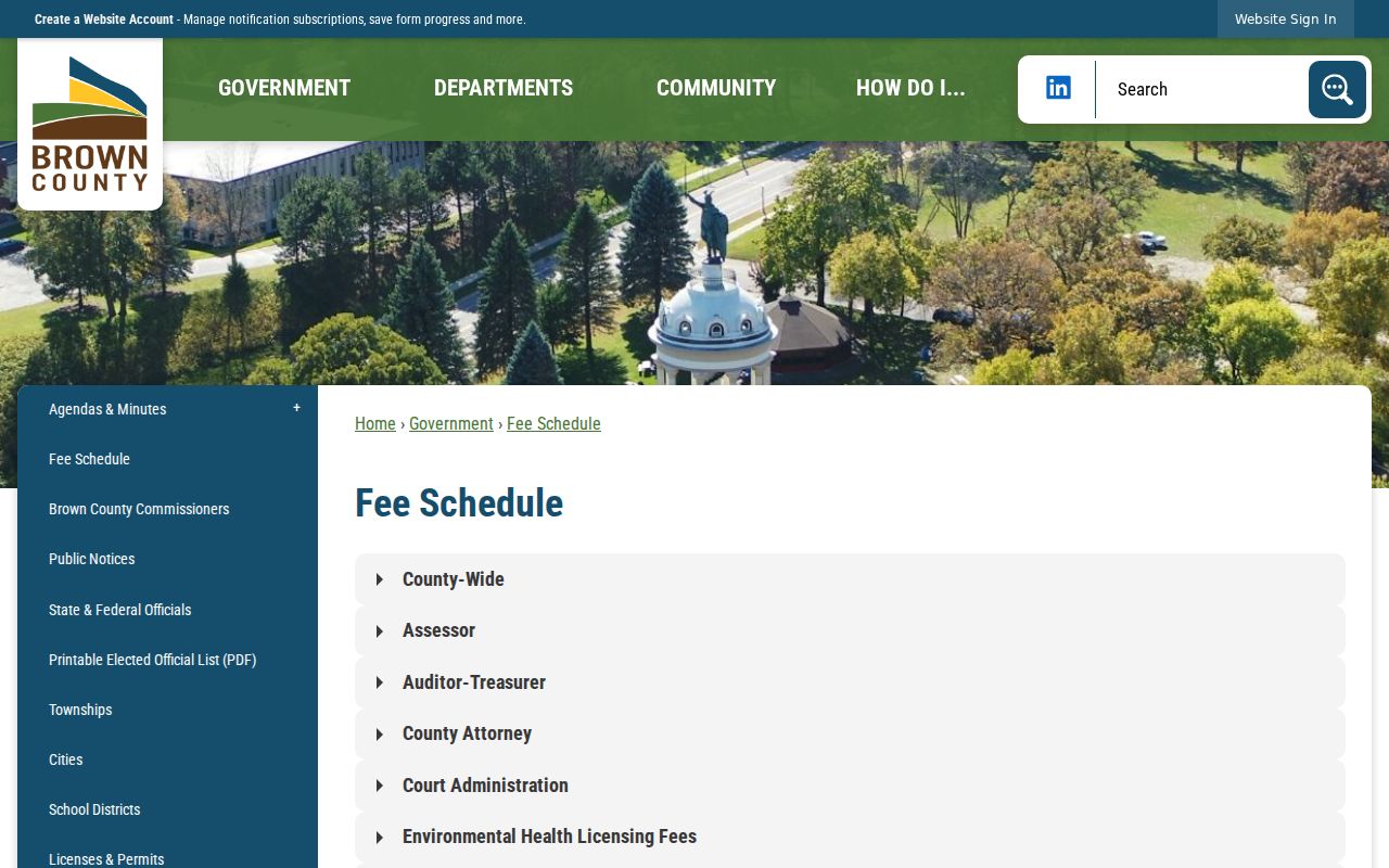 Brown County court records county fee schedule reference