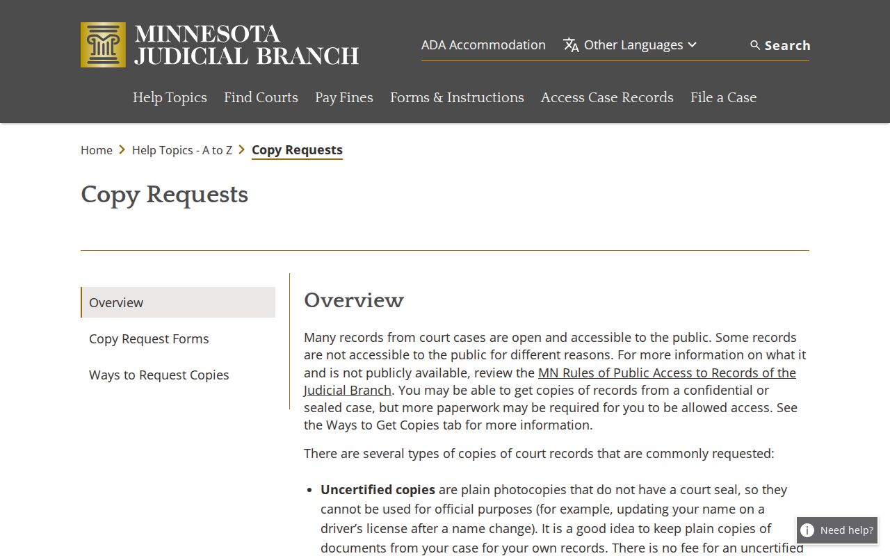 Brown County court records official copy request information