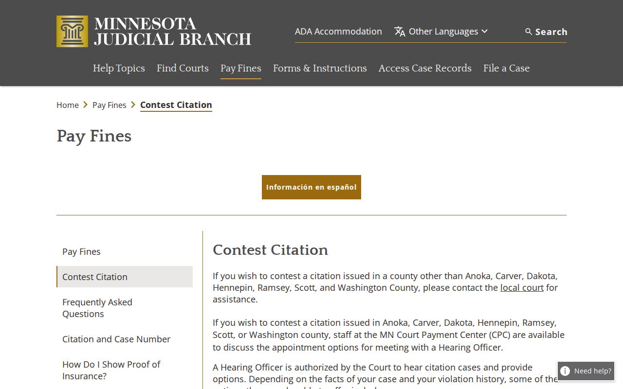 Brown County traffic court records contesting payable citation information