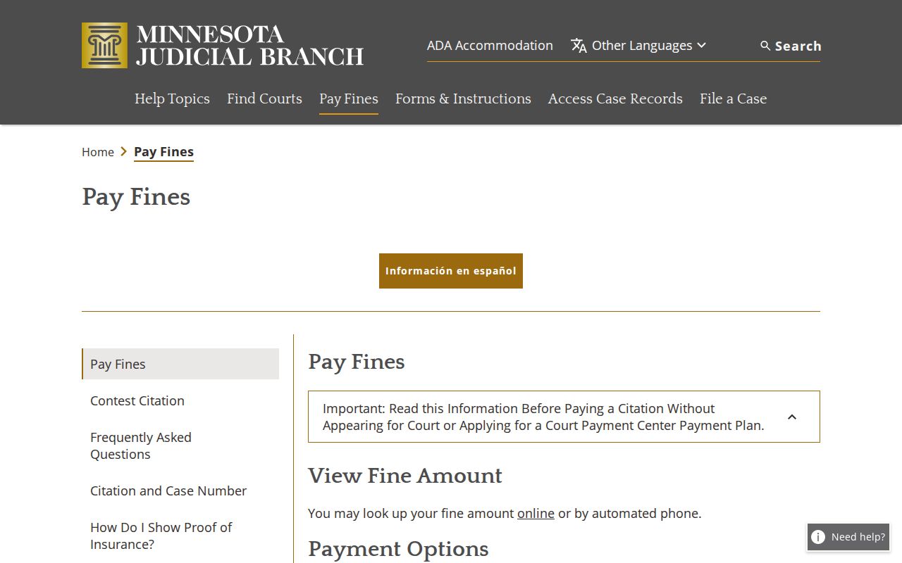 Brown County traffic court records Minnesota Court Payment Center information