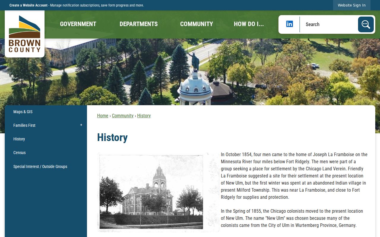 Brown County New Ulm court records source for county-seat history and the courthouse serving New Ulm